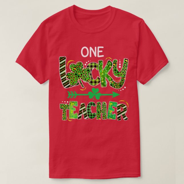 Camiseta Uma Professora Sortuda Shamrock Xadrez Leopard (Frente do Design)