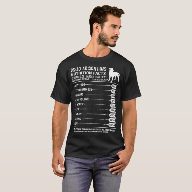 Camiseta Uma quantidade dos fatos da nutrição de Dogo (Frente Completa)