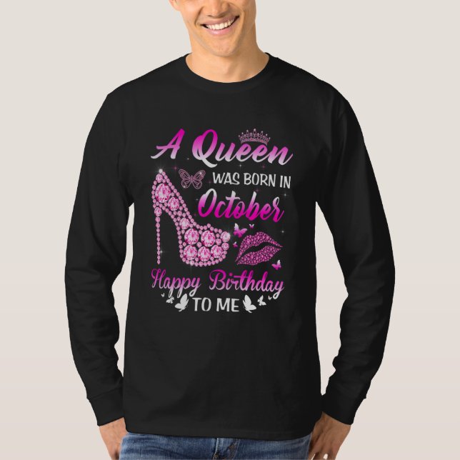 Camiseta Uma Rainha Foi Nascer Em Outubro, Aniversário Mulh (Frente)