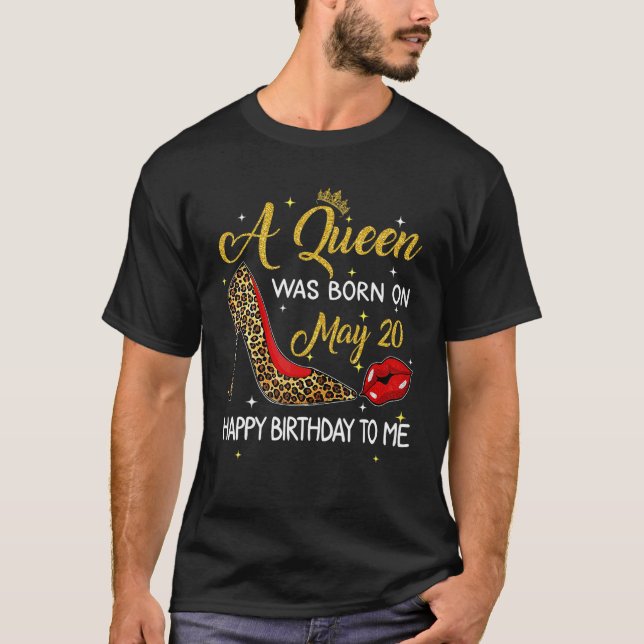 Camiseta Uma Rainha Foi Nascer No Dia 20 De Maio, Leopardo  (Frente)