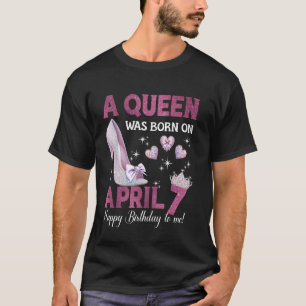 Camiseta Uma Rainha Nasceu Em 7 De Abril Garotinha Aniversá