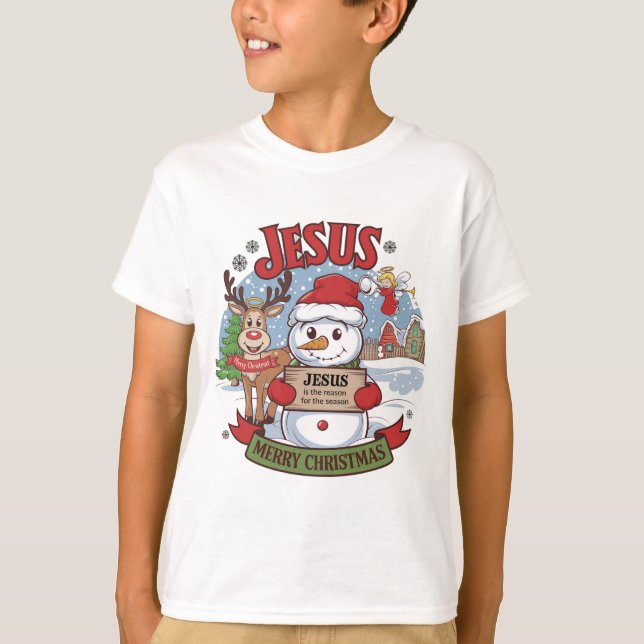 Camiseta Uma rena com um tema de Natal halo (Frente)