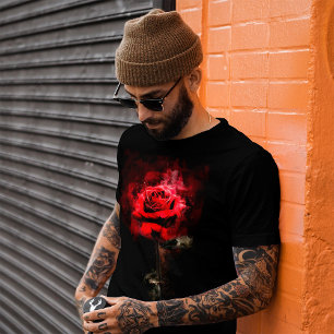 Camiseta Uma Rosa Vermelha Aquarela em Fundo Preto