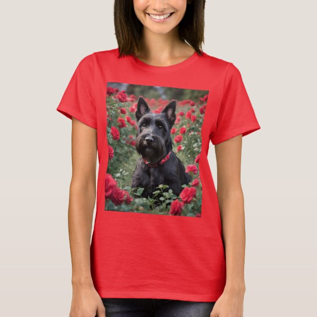 Camiseta "Uma Rosa vermelha para o Black Scottish Terrier" (Frente)