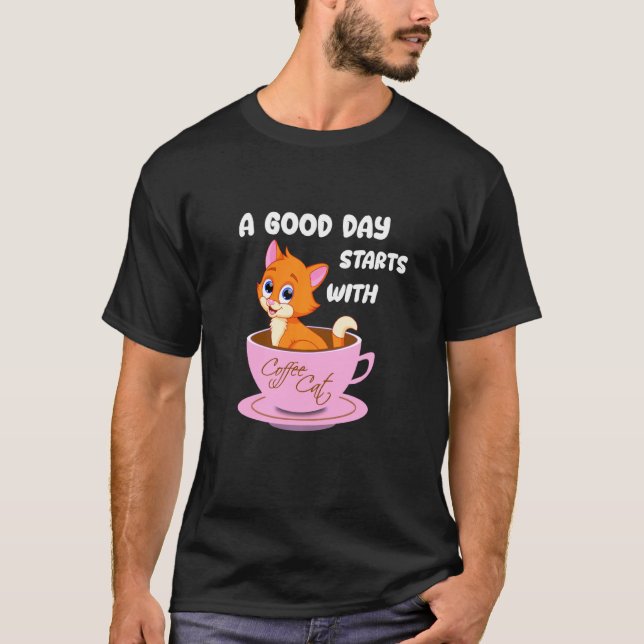 Camiseta Uma Rua De Bom Dia Com Teto De Gato De Café (Frente)