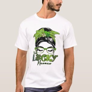 Camiseta Uma Rua Sortuda Mawmaw Vovó Messy Bun Shamrock