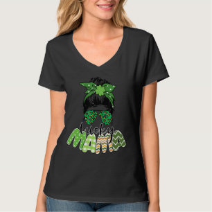 Camiseta Uma Rua Sortuda Patrick S Day Leopard Messy Bun