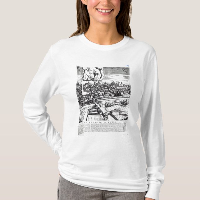 Camiseta Uma seção de um mapa de Milão, 1640 (Frente)
