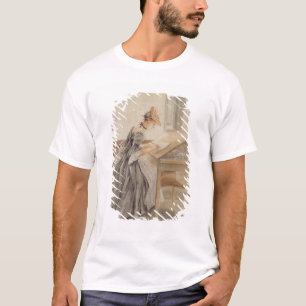 Camiseta Uma senhora Copying em uma mesa de desenho,