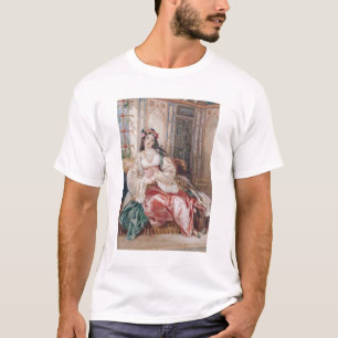 Camiseta Uma senhora Seated em um otomano Turki vestindo-se