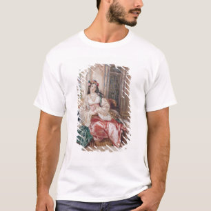 Camiseta Uma senhora Seated em um otomano Turki vestindo-se