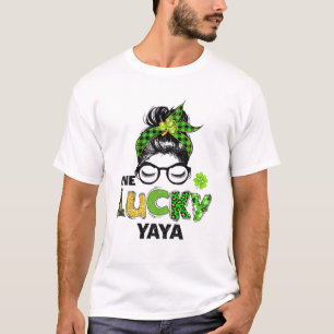 Camiseta Uma Sorte Yaya Mensy Bun Leopard Dia de São Patríc