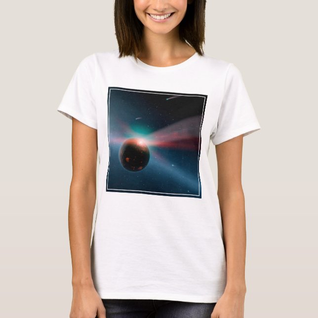 Camiseta Uma Tempestade De Cometas No Sistema Eta Corvi. (Frente)