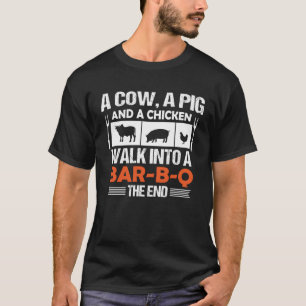 Camiseta Uma Vaca A Porco E Um Galho Entram Em Um Bar B Q