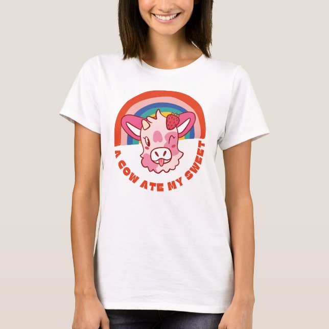 Camiseta Uma vaca comeu meu doce slogan (Frente)