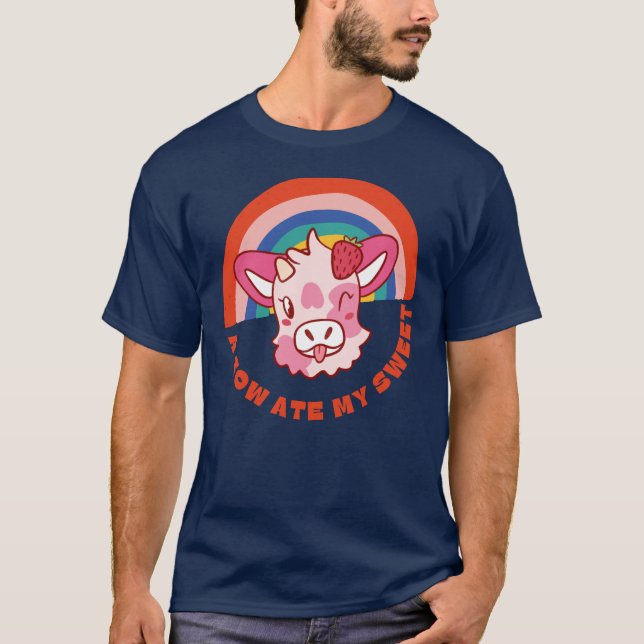 Camiseta Uma vaca comeu meu doce slogan (Frente)