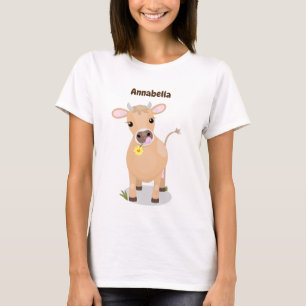Camiseta Uma vaca e um desenho florescentes de flores
