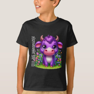 Camiseta Uma Vaca Roxa Diz Olá No Pau Coreano