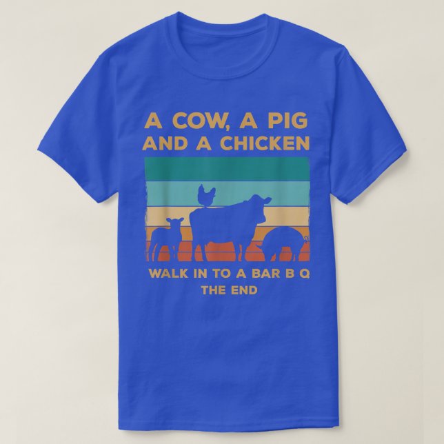 Camiseta Uma Vaca, Um Porco E Um Galho Entram Em Uma Comida (Frente do Design)