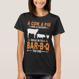 Camiseta Uma Vaca Um Porco E Uma Galinha Entram Em Um R B Q