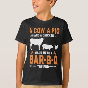 Camiseta Uma Vaca Um Porco E Uma Galinha Entram Em Um R B Q