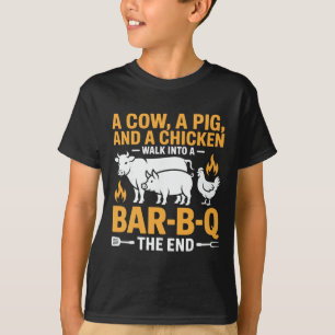 Camiseta Uma Vaca Um Porco E Uma Galinha Entram Em Um R B Q