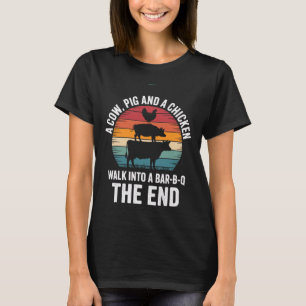 Camiseta Uma Vaca Um Porco E Uma Galinha Entram Em Um R Chu