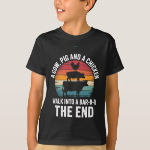 Camiseta Uma Vaca Um Porco E Uma Galinha Entram Em Um R Chu