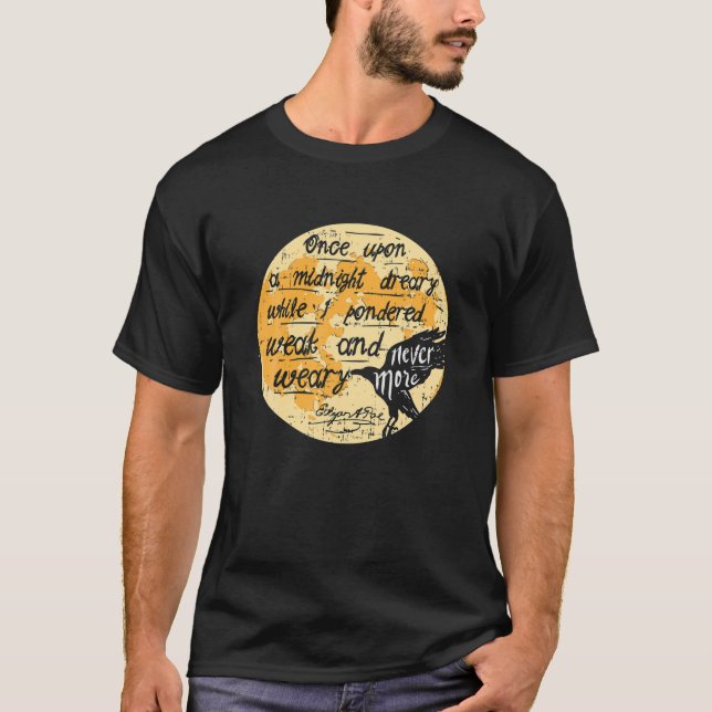 Camiseta Uma Vez À Meia-Noite Edgar Allan Poe Raven Cotação (Frente)