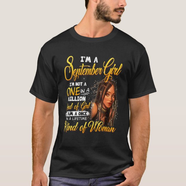 Camiseta Uma Vez Em Uma Menina Negra Em Setembro Aniversári (Frente)