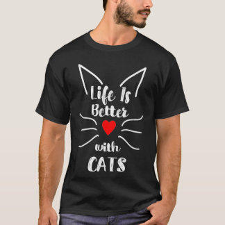 Camiseta Uma vida bonita é melhor com gatos para mulheres o