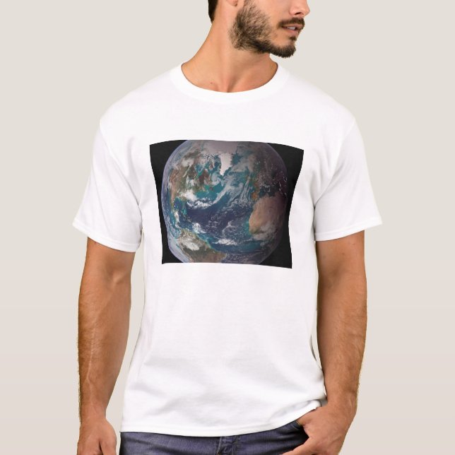 Camiseta Uma visão de cheio da Terra mostrando dados globai (Frente)
