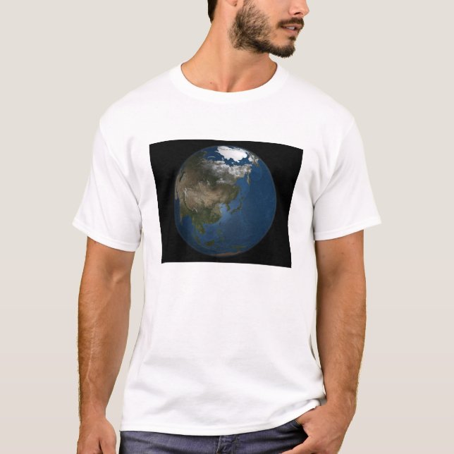 Camiseta Uma visão global sobre a Ásia com gelo no mar Árti (Frente)