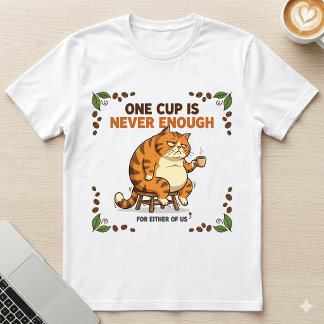 Camiseta Uma Xícara Nunca É Suficiente Gato Gorducho Mal-Hu