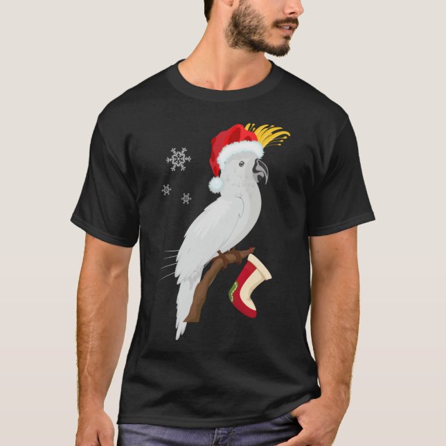Camiseta Umbrella Cockatoo Santa Hat Engraçado Natal (Frente)