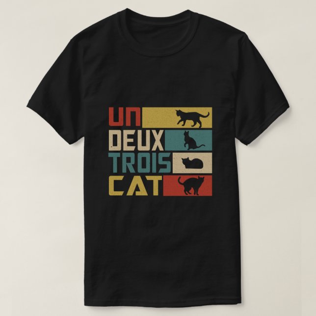 Camiseta Un Deux Trois Cat - Engraçada Arma Francesa, Engra (Frente do Design)