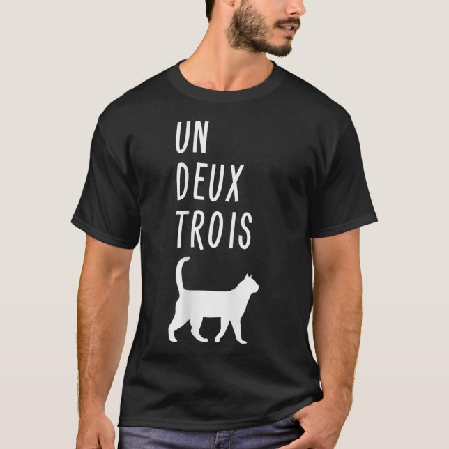 Camiseta Un Deux Trois Cat Shirt Engraçada Professora Franc (Frente)