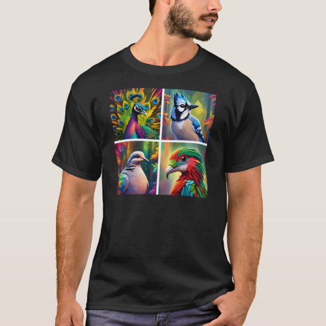 Camiseta Una diseño con 4 aves (Frente)