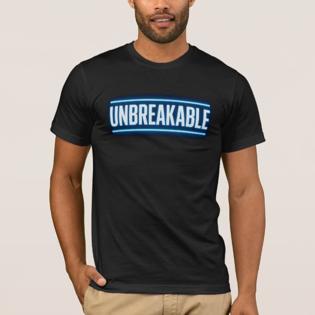 Camiseta UNBREAKABLE com Tipografia de Brilho Azul (Frente)