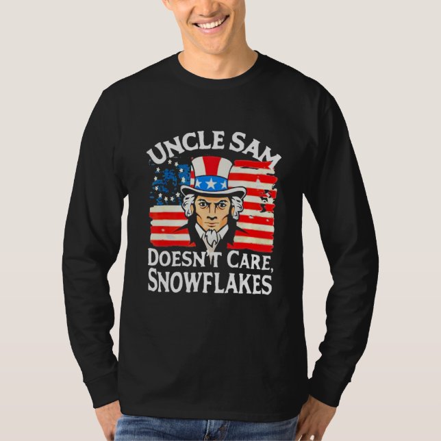 Camiseta UNCLE SAM DOESN'T CARE SNOWFLAKES Funny American (Frente)