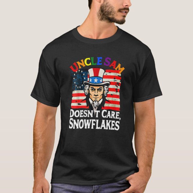 Camiseta UNCLE SAM DOESN'T CARE SNOWFLAKES Funny American P (Frente)