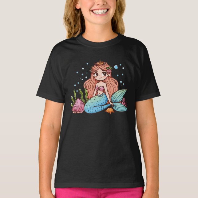 Camiseta Underwater Fantasy, desenhada à mão, Sereia Origin (Frente)