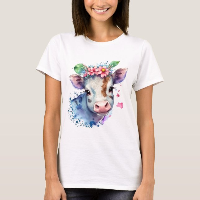 Camiseta  une tête de vache originale avec des fleurs. (Frente)