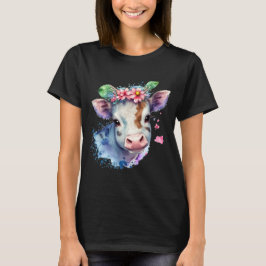 Camiseta  une tête de vache originale avec des fleurs.