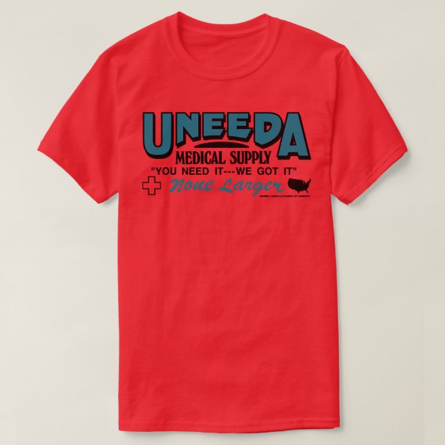 Camiseta Uneeda Suprimento Médico Suportes (Frente do Design)