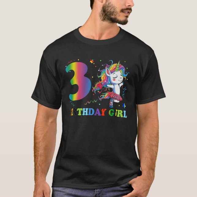 Camiseta Uni aniversário de 3 anos de Flores Unicóridas com (Frente)