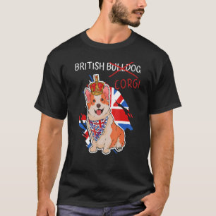 Camiseta União Jack da Rainha Corgi Bulldog Britânico Plati