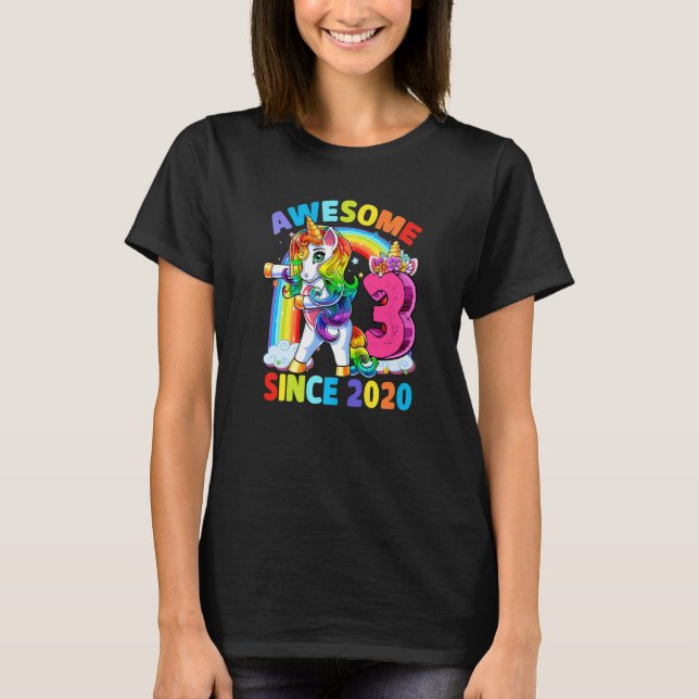 Camiseta Unic. aniversário de 3 anos de Dabbing Unicorn de  (Frente)