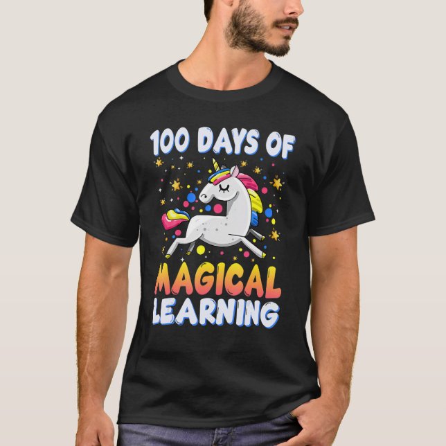 Camiseta Unicorn 100 Days Magical Learning Happy 100th Day  (Frente)