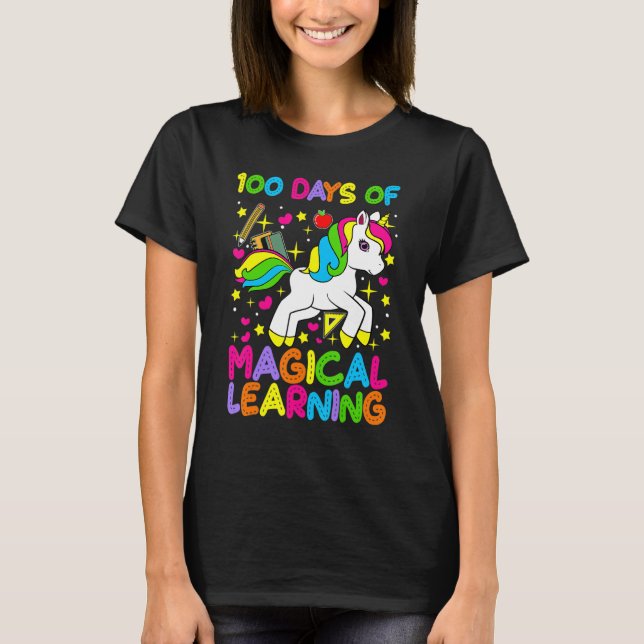 Camiseta Unicorn 100 Days Of Magical Learning 100th Day Of  (Frente)